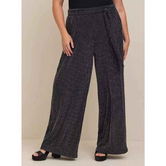 Torrid Pull-On Wide Leg Stretch Lurex High-Rise Pant in Glitter Stripe sz Large - Picture 1 of 10
